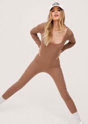 Beige Long Sleeve Nude Ribbed Unitard size 4 US NWOT