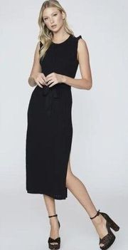 PAIGE Gardenia Silk Sweater Midi Dress in Black Size Medium Ruffles Pointelle