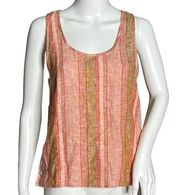 Drew Linen Blend Tank Top Pink Red Vertical Stripe Blouse Sleeveless Lightweight