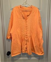 Woman Within Orange Button Front 3/4 Sleeve Blouse 5X