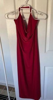 Red Halter Cowl Neck MIDI Slip dress with side slit