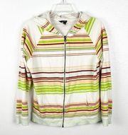 MODCLOTH Striped Long Sleeves Hoodie Front Zipper Jacket, Size Medium