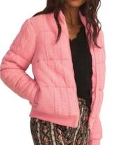 LOVESHACK FANCY Andorra Bomber Jacket in Powder Pink Cable Knit Small