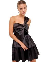 Endless Rose One-Shoulder Black Satin Mini Dress Size XS  NWT