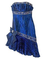 Partytime Women's Sequin Asymmetrical Ruffled Bust Ball Gown Royal Blue Size 4