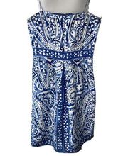 Donna Morgan ladies blue white partial lining midi sundress silk blend size 4