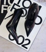 Tom Ford Logo Black Leather Stiletto 105mm Pumps