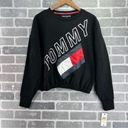 Tommy Hilfiger Black Logo Cropped Sweatshirt Size Medium New