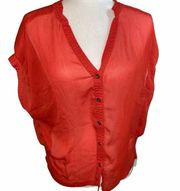 Olive & Oak Lightweight Short Sleeve Button Up Red Blouse Medium