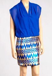 Luxology blue and gold sequin cocktail dress women’s sz. M