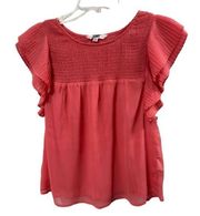 B B Dakota by Steve Madden Pink Ruffle Pintuck Blouse XS Round Neck Short Sleeve