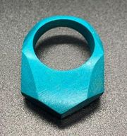 Turquoise Blue Wood Faceted Modern Ring 6.5