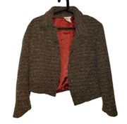 The Territory Ahead Tweed Wool Blazer Jacket Size M Brown Red Satin Button Top