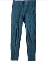 BETABRAND Blue Daisy Print Leggings Yoga Pants 6 Pockets Stretch Size Medium