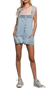 POL Denim Studded Overall Shorts with Side Pockets Women's Sz Small NWT