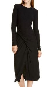 Vince LONG-SLEEVE DRAPED MIDI DRESS IN BLACK