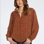 Dear John lightweight top Dear John Brown Tie Neck Blouse Emory Caramel Dot