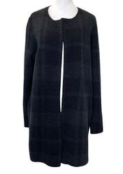 Eileen Fisher 100% Merino Wool Felted Buffalo Plaid Coat Black Grey size Small