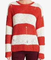 Cotton Emporium Red White Striped Distressed Sweater Size XL