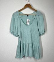 Torrid 2 Smocked Babydoll Top 2X Cotton Modal Slub Canal Blue