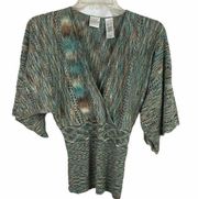 Emma E James Metallic Multi Color Knitted Winged Sleeve Sweater Size Small