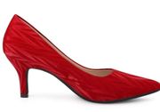 Allegra K Red Pointed toe Pump shoe kitten heel