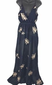 Haute Hippie Silk Embroidered Floral And Lace Maxi Dress Size 4