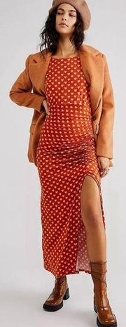 Free People Lakeside Heart Print Cap Sleeve Ruched Midi Dress