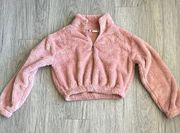 NWOT SO Light Pink Faux Fur‎ Soft Quarter Zip Sweatshirt Size XS