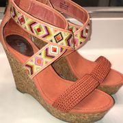 The Sak Women’s Bright Orange Multi-Colored Patterned Strappy Espadrille Wedges