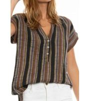 Dylan Blue Brown Black Stripe Cotton Top Medium