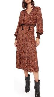 Rebecca Minkoff Juliet Rust Paisley Long Sleeve Midi Dress Size Small NWT