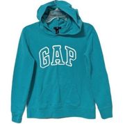 Gap  Logo Pullover Hoodie Sweatshirt Fleece Cotton Blend Teal Blue Retro XS