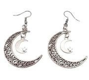 NWT Silver tone filigree crescent moon dangle earrings