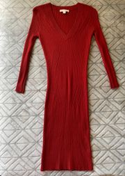 Rust-Colored Ribbed Sweater Dress