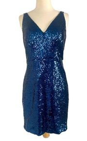 Nightway Blue Sequin V Neck Mini Cocktail Formal Dress Size 6 NEW $250