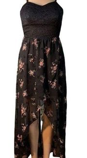 Womens Maxi Dress High Low Floral Velvet Lace Babydoll Black Small