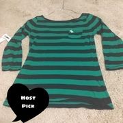 Abercrombie & Fitch  Top navy and green striped