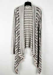 UMGEE Striped Printed Long Sleeves Open Front Waterfall Cardigan, Size Large