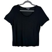 Vince Black Round Neck Semi-Sheer Lightweight Short Sleeve Rayon T-Shirt Size L