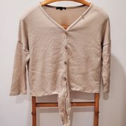 Try! This Tan Button Down Front Knot Long Sleeve L