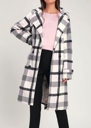 LULUS Fond of You Black and White Plaid Coat SIZE SIZE M MEDIUM