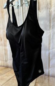 Women's Straight Back One Piece Swimsuit Size XXL Black Ribbed