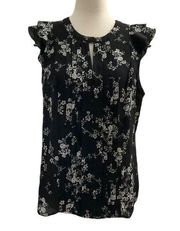 Elle Black Floral Top/Blouse Women Size Small | 46-9