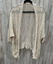 Garage  Cream Open Knit Linen Blend Oversized Cardigan