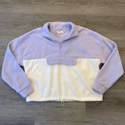 Hippie Rose Purple & Cream Fleece Long Sleeve Quarter Zip Sweater Women’s M