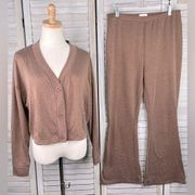 COLSIE Knit Lounge Set Pants & Cropped Button Front Top-Large