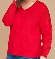 Lane Bryant Sweater Red w/ Lace Crochet at Shoulders Knit Sz 22/24 (3X) NWT