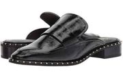 Adrianna Papell Panama Black Crinkled Patent Leather Studded Mules