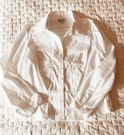 White Ruffle Button Down Blouse Size Petite Large